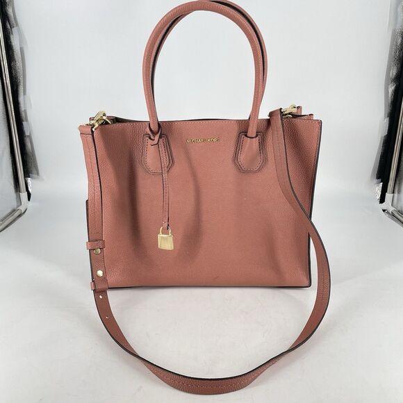 Michael Kors Mercer Pebbled Leather Rose Large Convertible Accordion Tote Bag - Picture 1 of 8